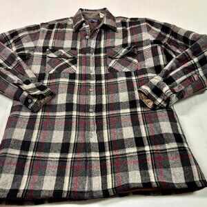 ~~Elkmont Black Plaid Button Up Quilted Thick Shirt Jacket Warm L/T Work